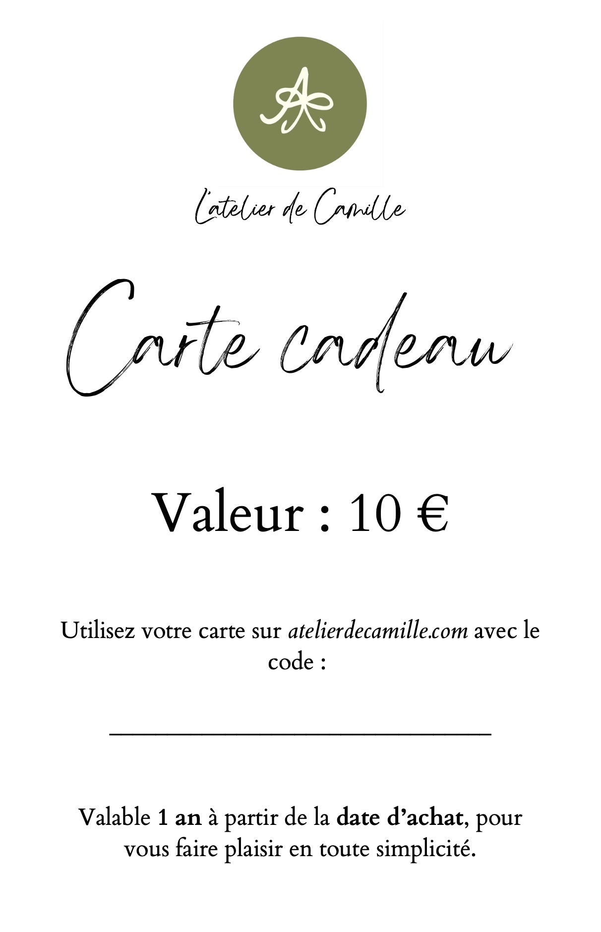 Carte Cadeau - L'atelier de Camille