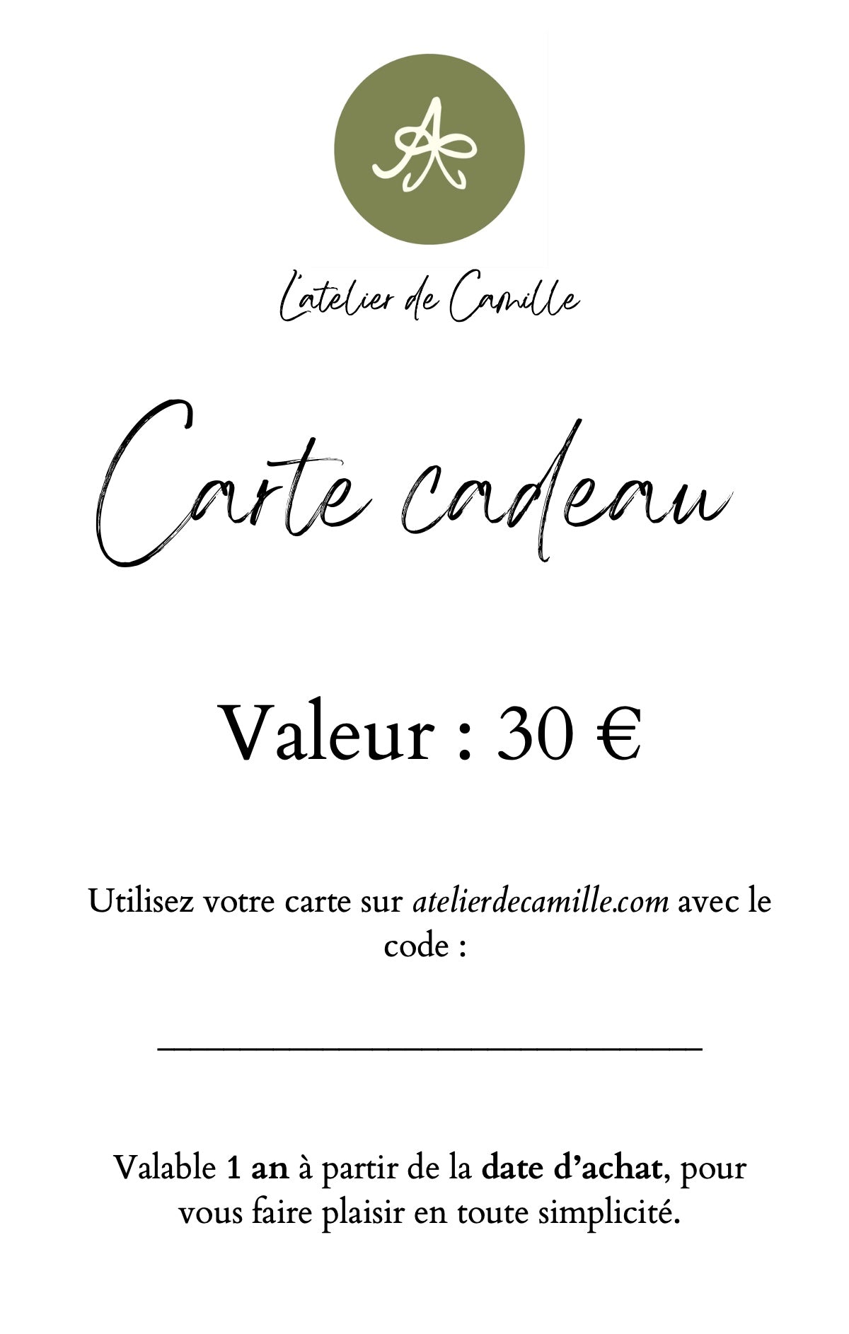 Carte Cadeau - L'atelier de Camille