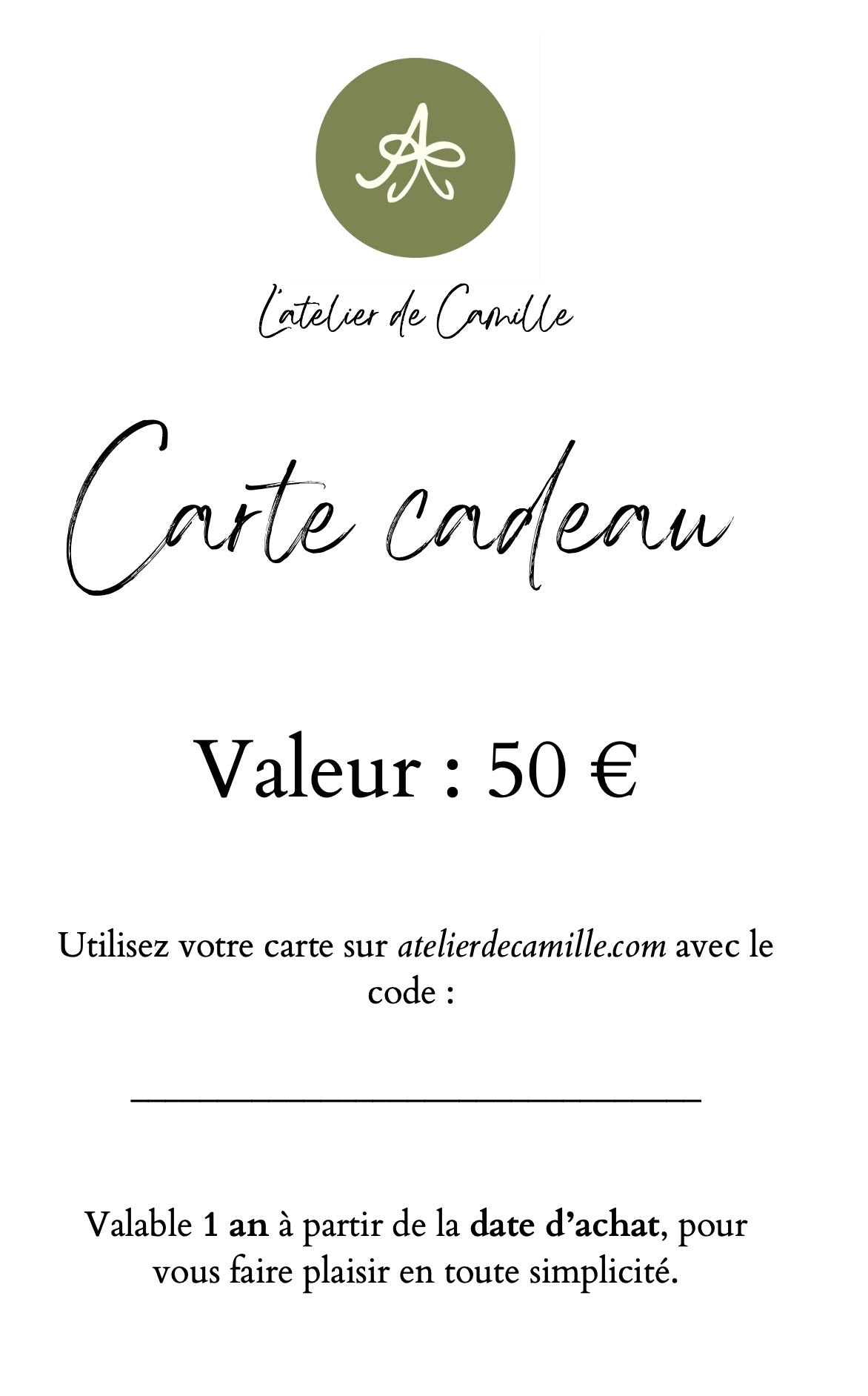 Carte Cadeau - L'atelier de Camille