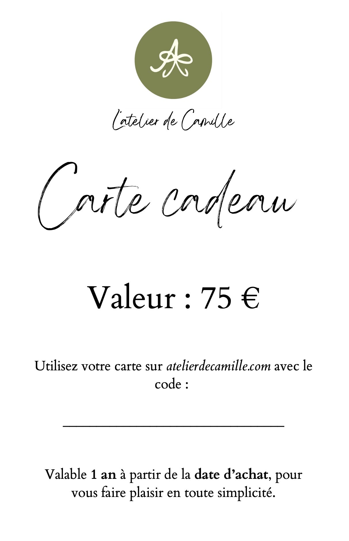 Carte Cadeau - L'atelier de Camille