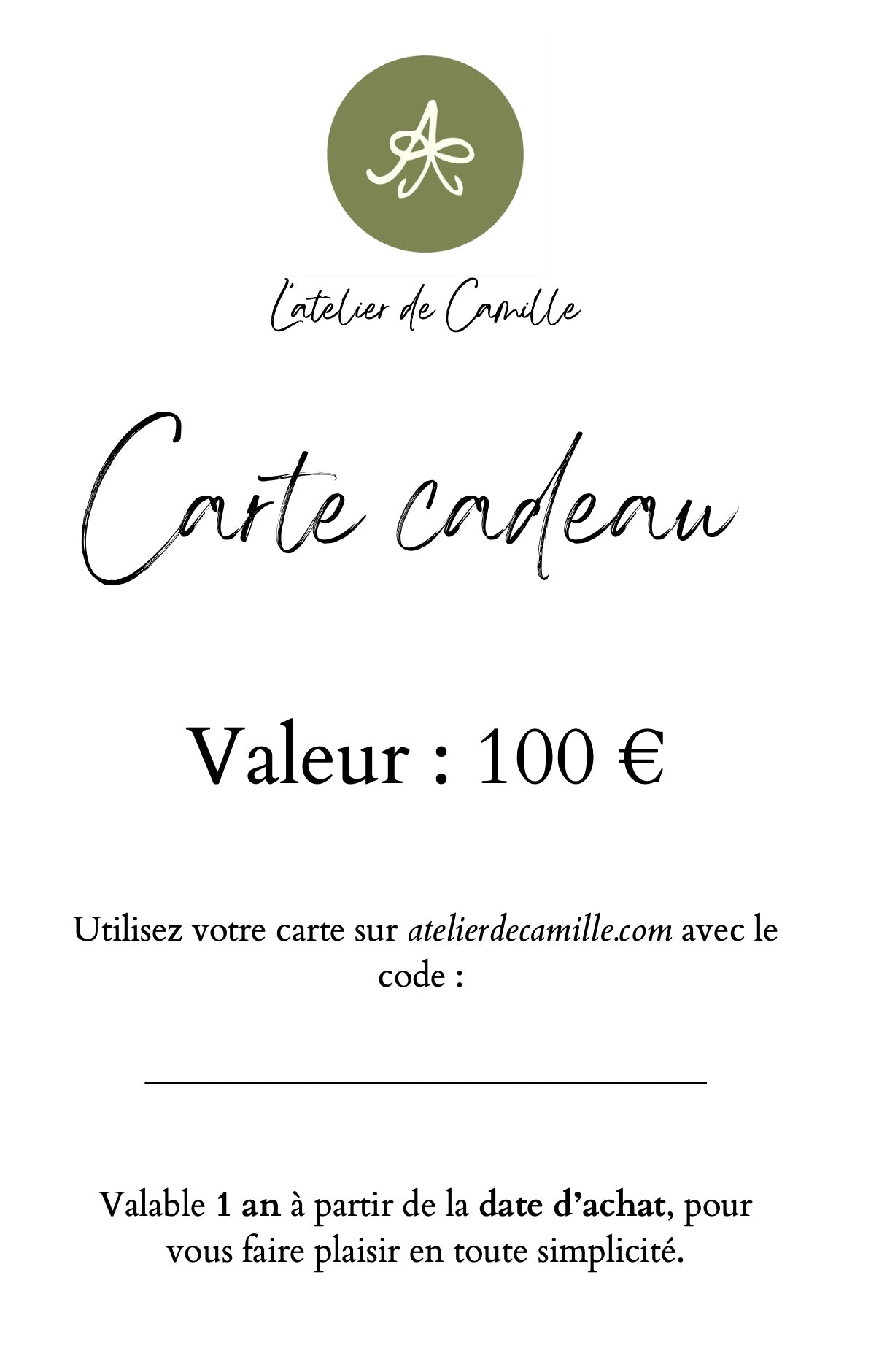 Carte Cadeau - L'atelier de Camille